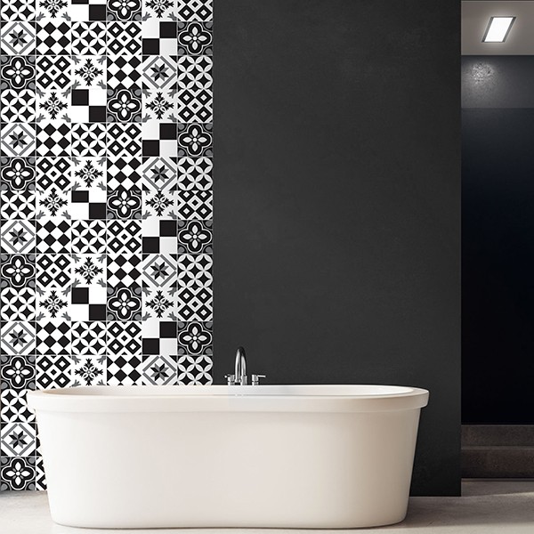 ambientazione parete bagno rivestimento adesivo black & white azulejos