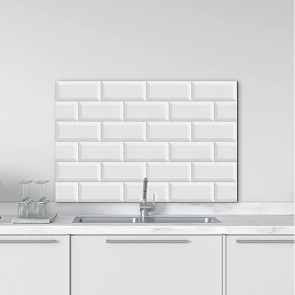 Ambientazione cucina bianca paraschizzi white bricks 48x72 cm