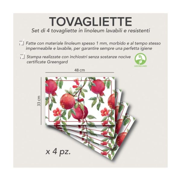 Qualità Set di 4 Tovagliette Pomegranate